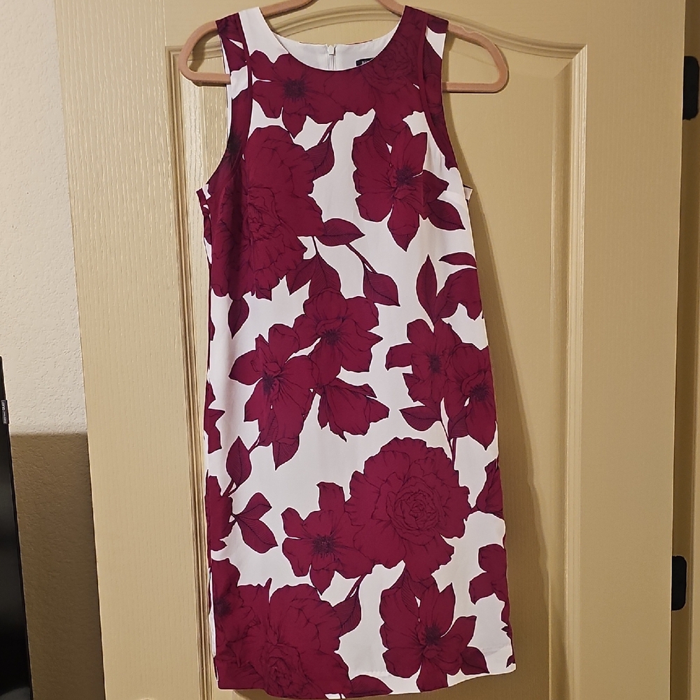 Banana Republic White Midi Dress with Deep Berry Floral Print